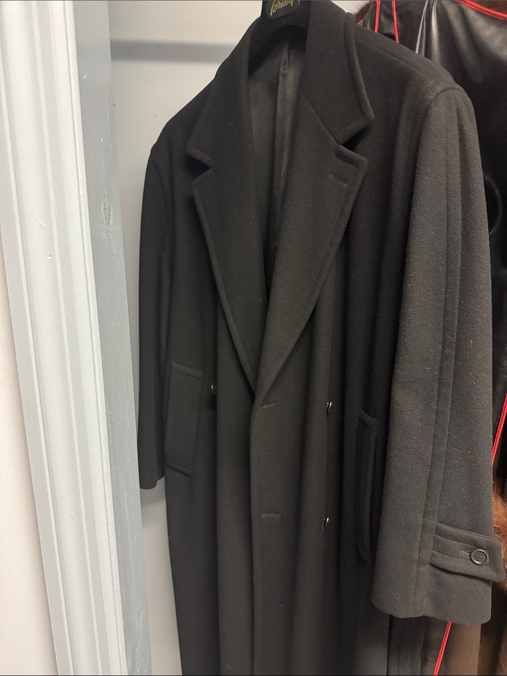 Brioni Black Double-Breasted Wool Pea Coat
